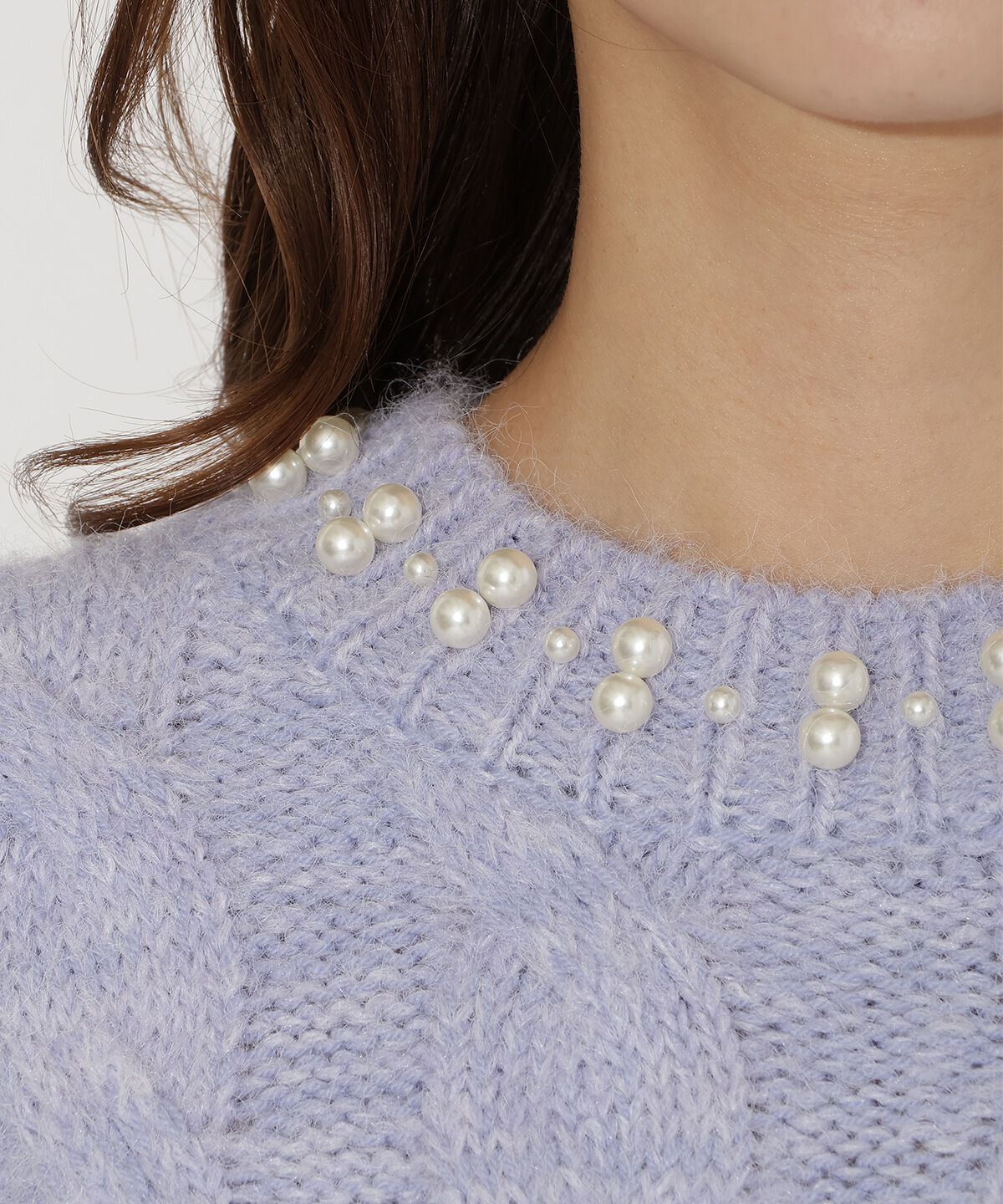 アンドクチュール「パール襟ケーブルニットプルオーバー」|ニット・セーター|