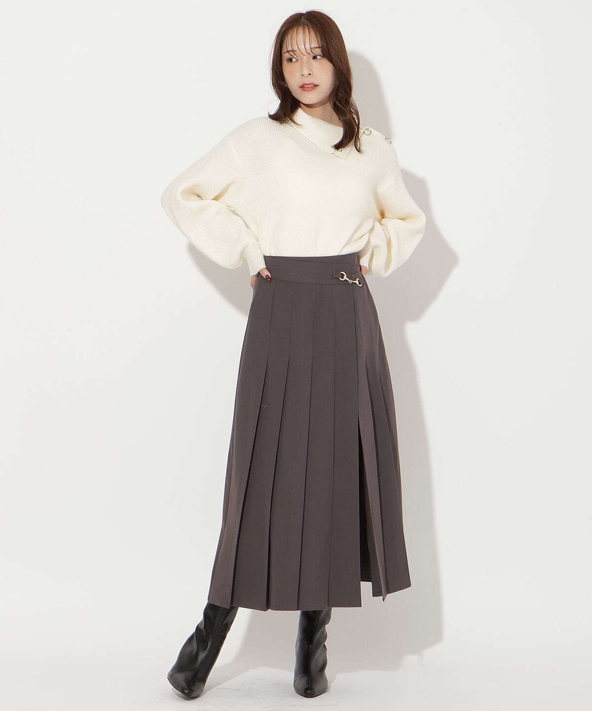 アンドクチュール「アシメプリーツスカート」|フレア|