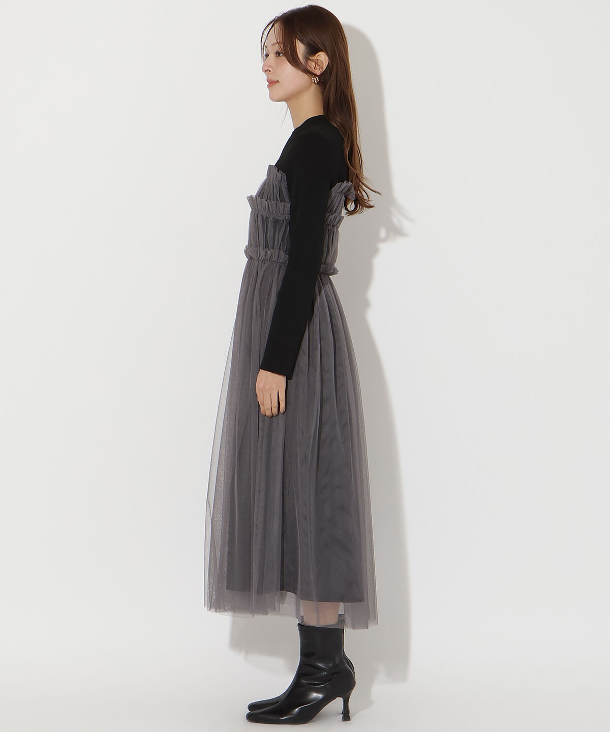 アンドクチュール「チュールギャザードッキングワンピース」|ワンピース|