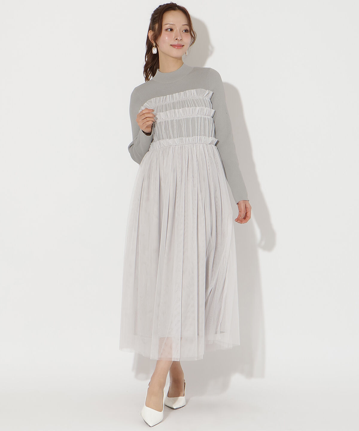 アンドクチュール「チュールギャザードッキングワンピース」|ワンピース|