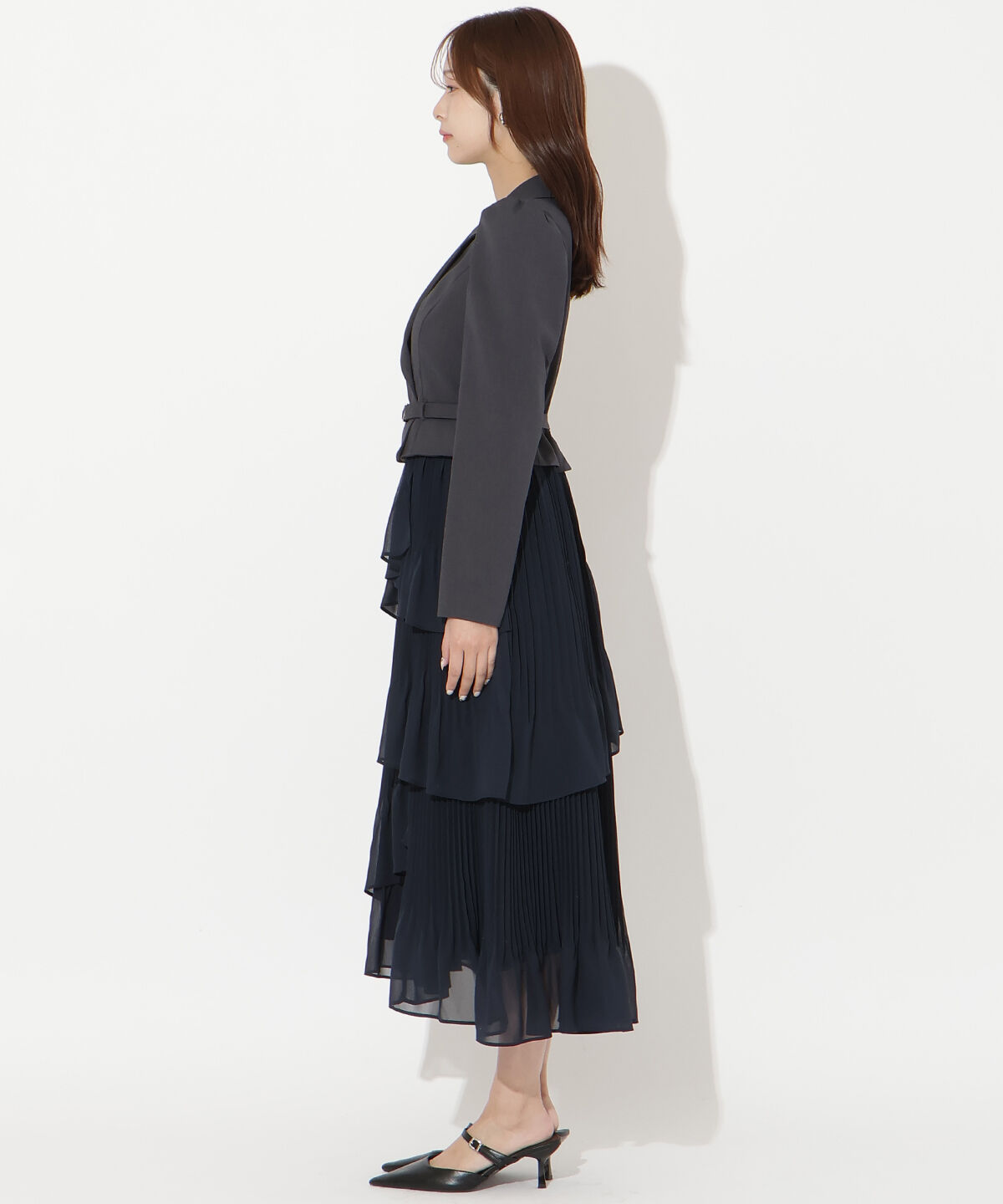 アンドクチュール「ジャケットレイヤードプリーツワンピース」|ワンピース|