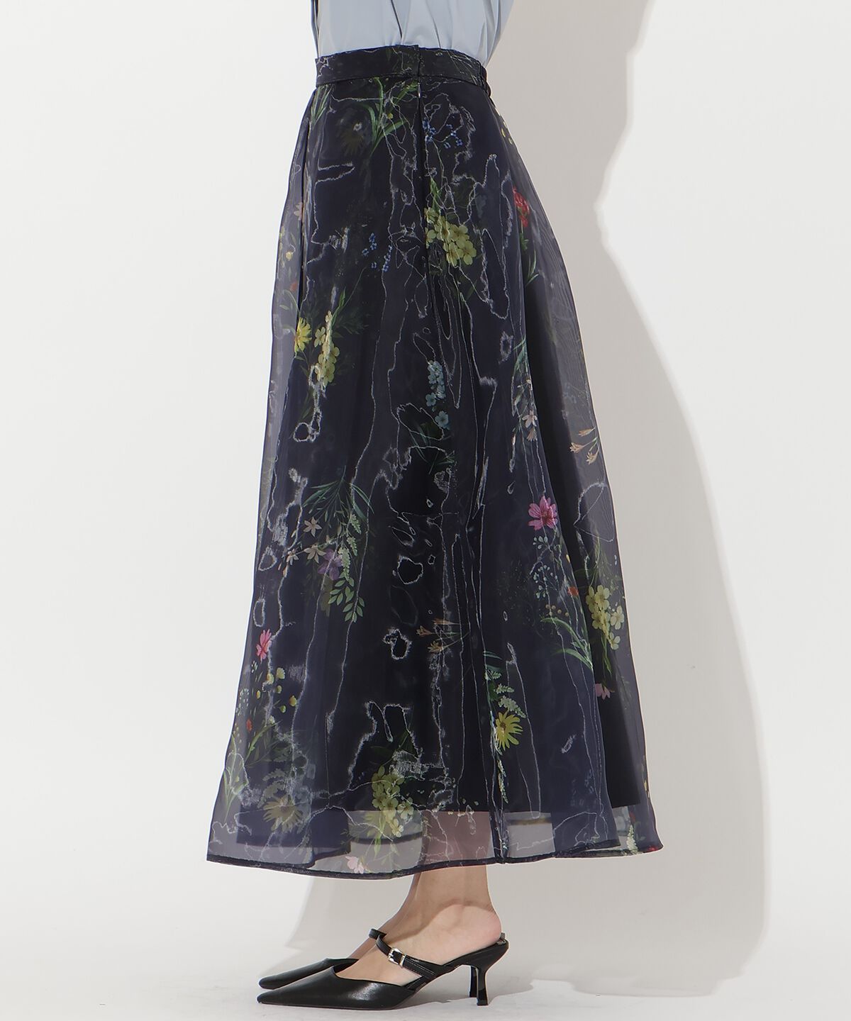 アンドクチュール「フラワーオーガンジーフレアスカート」|フレア|