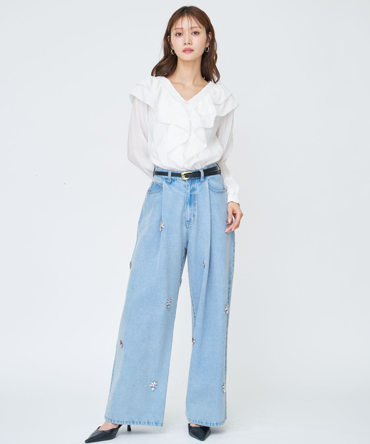 アンドクチュール「シャーリングフリルブラウス」|シャツ・ブラウス|