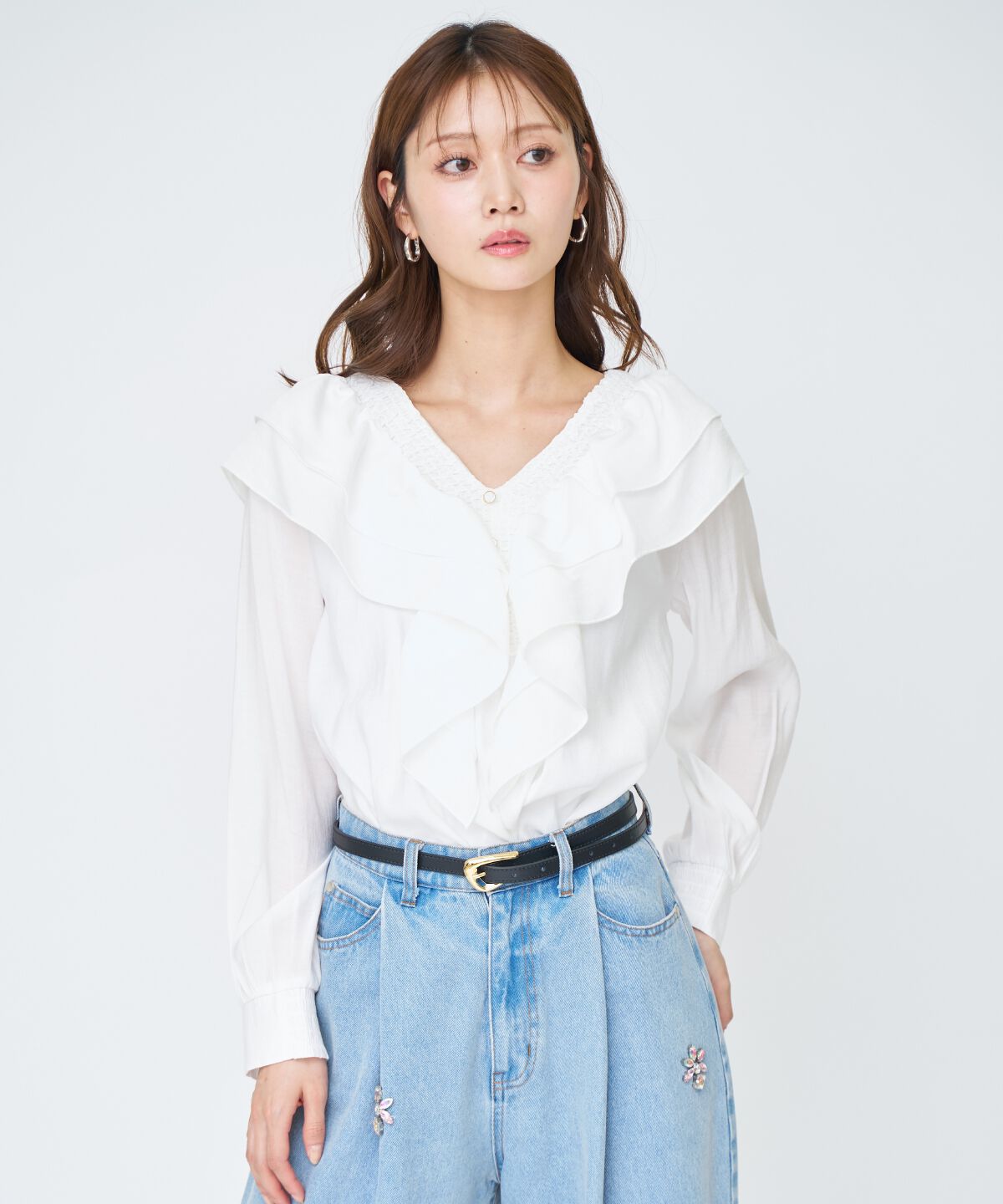 アンドクチュール「シャーリングフリルブラウス」|シャツ・ブラウス|