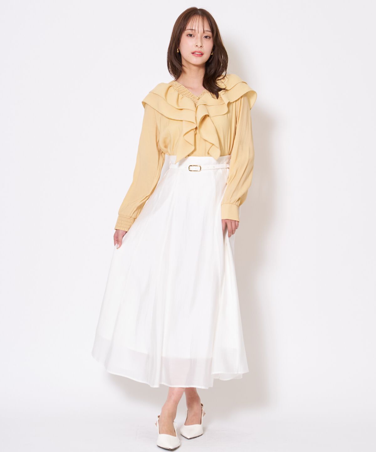 アンドクチュール「シャーリングフリルブラウス」|シャツ・ブラウス|