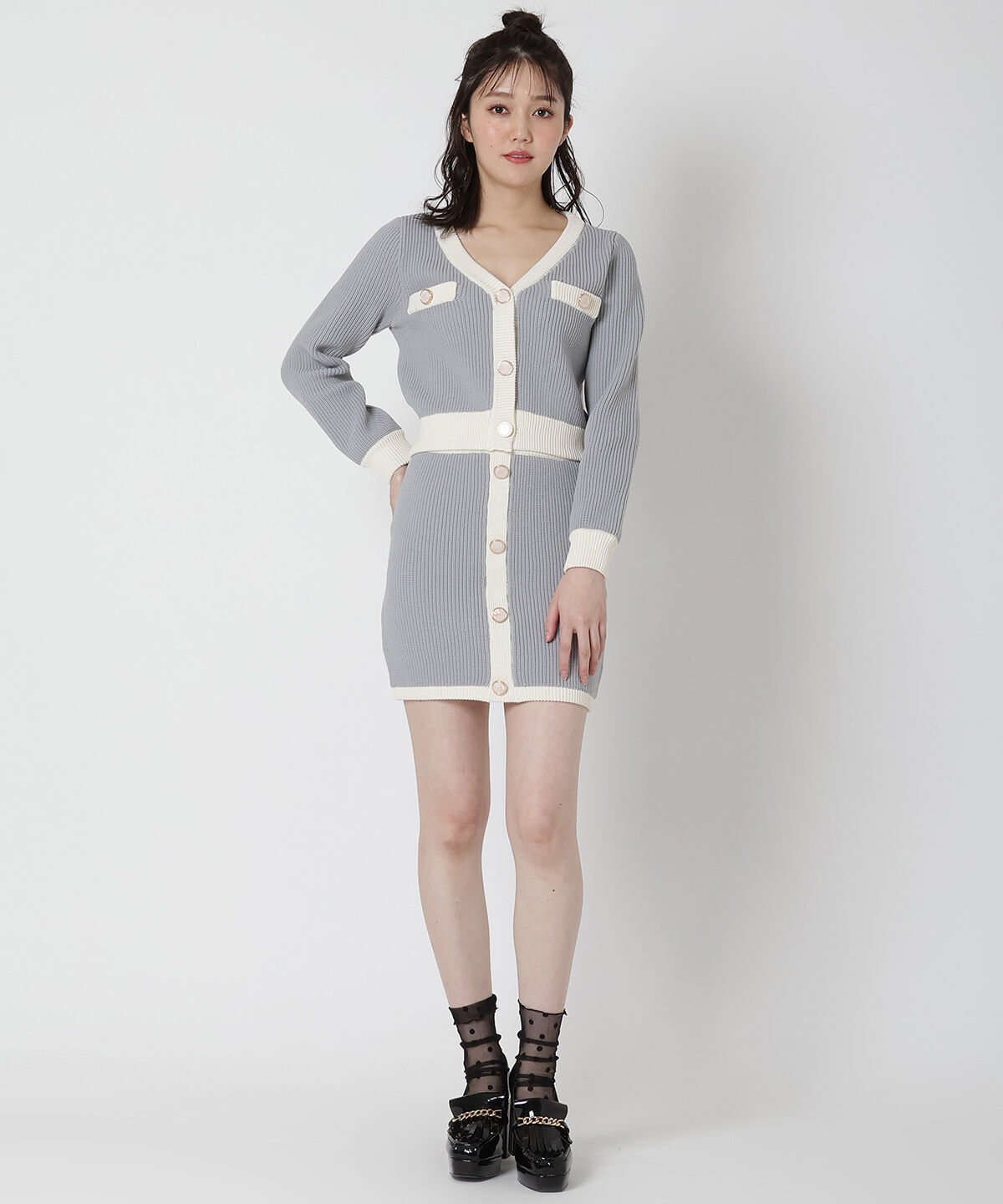 REDYAZEL「配色ニットミニスカート」|タイト|