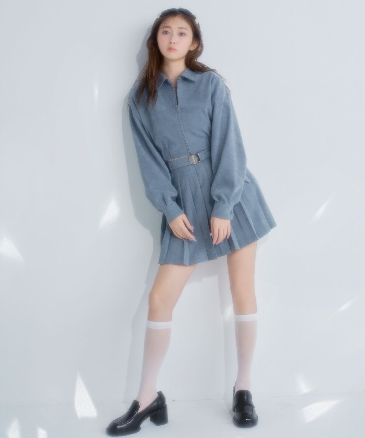 REDYAZEL「ベルテッドプリーツミニスカート」|フレア|