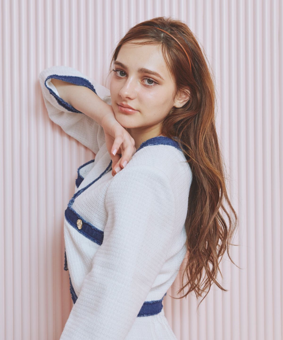 REDYAZEL「ファンシーツイードジャケット」|ノーカラージャケット|