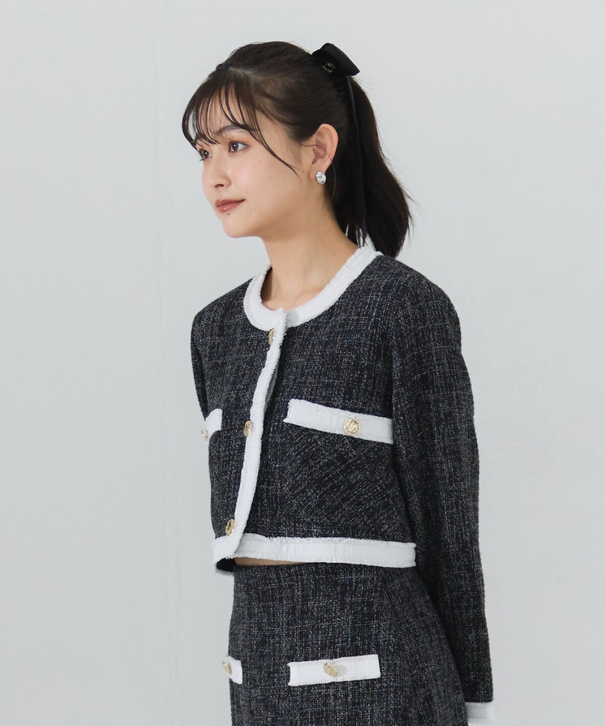 REDYAZEL「ファンシーツイードジャケット」|ノーカラージャケット|