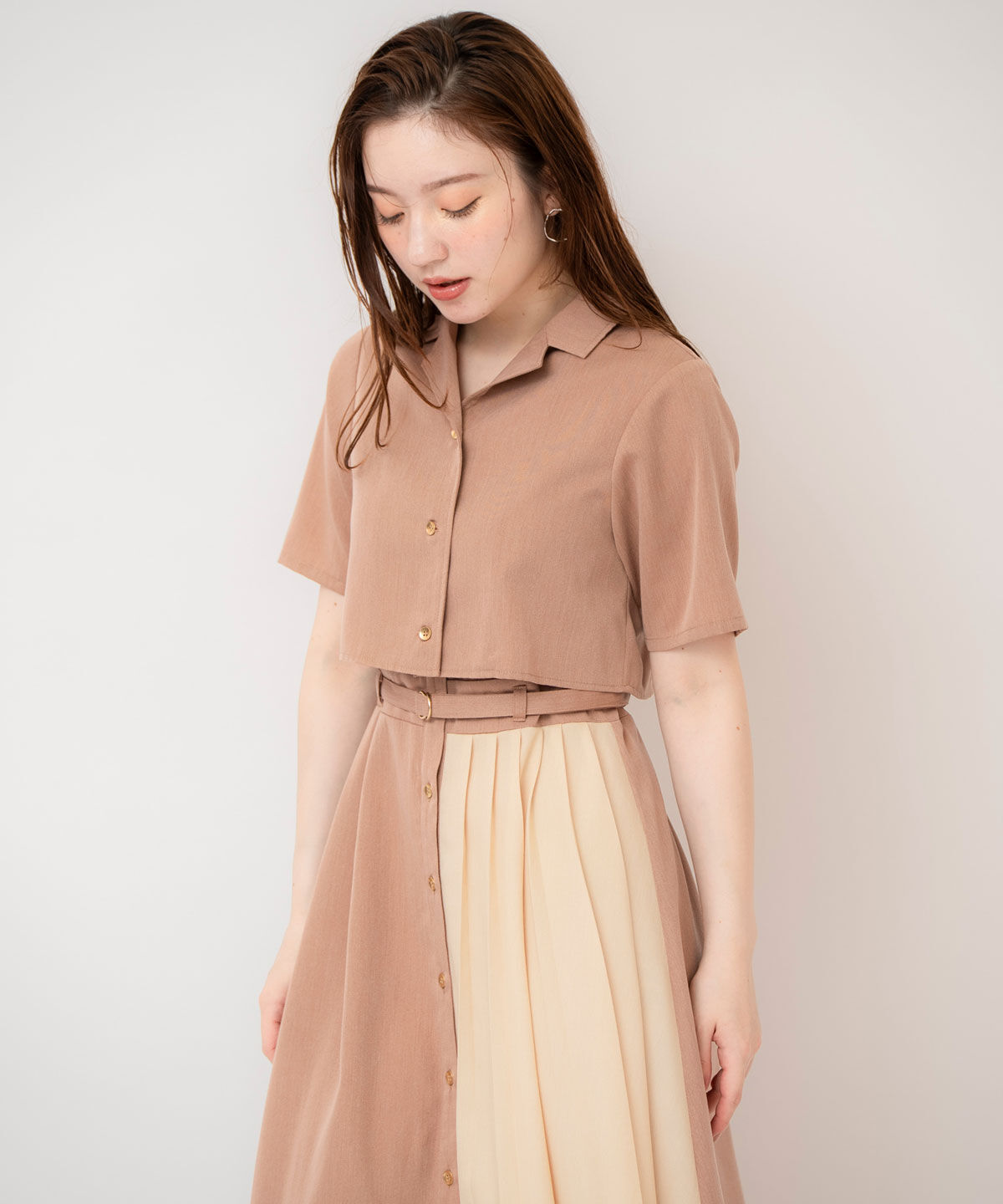 REDYAZEL「バイカラーアシメプリーツシャツワンピース」|ワンピース|