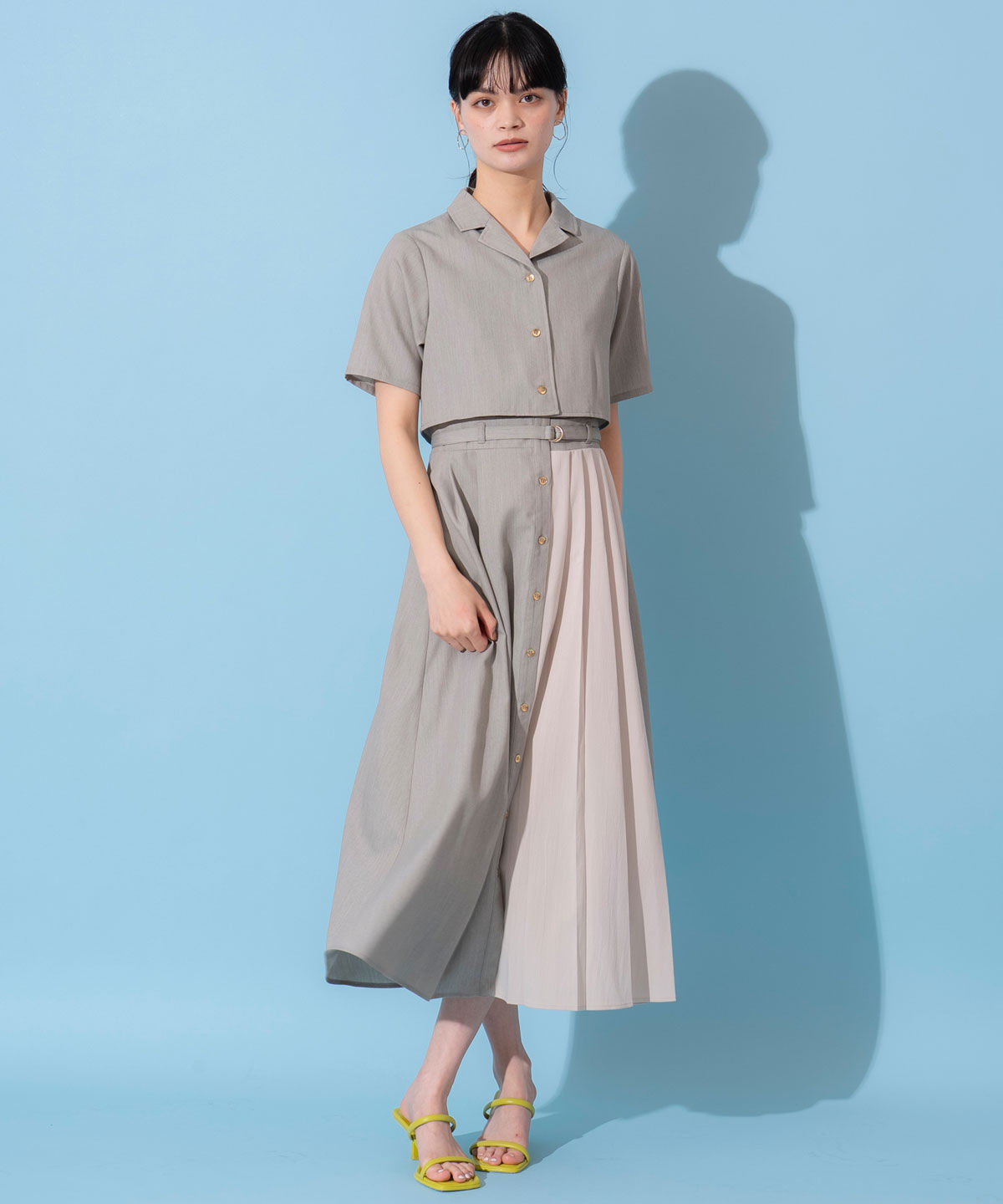 REDYAZEL「バイカラーアシメプリーツシャツワンピース」|ワンピース|