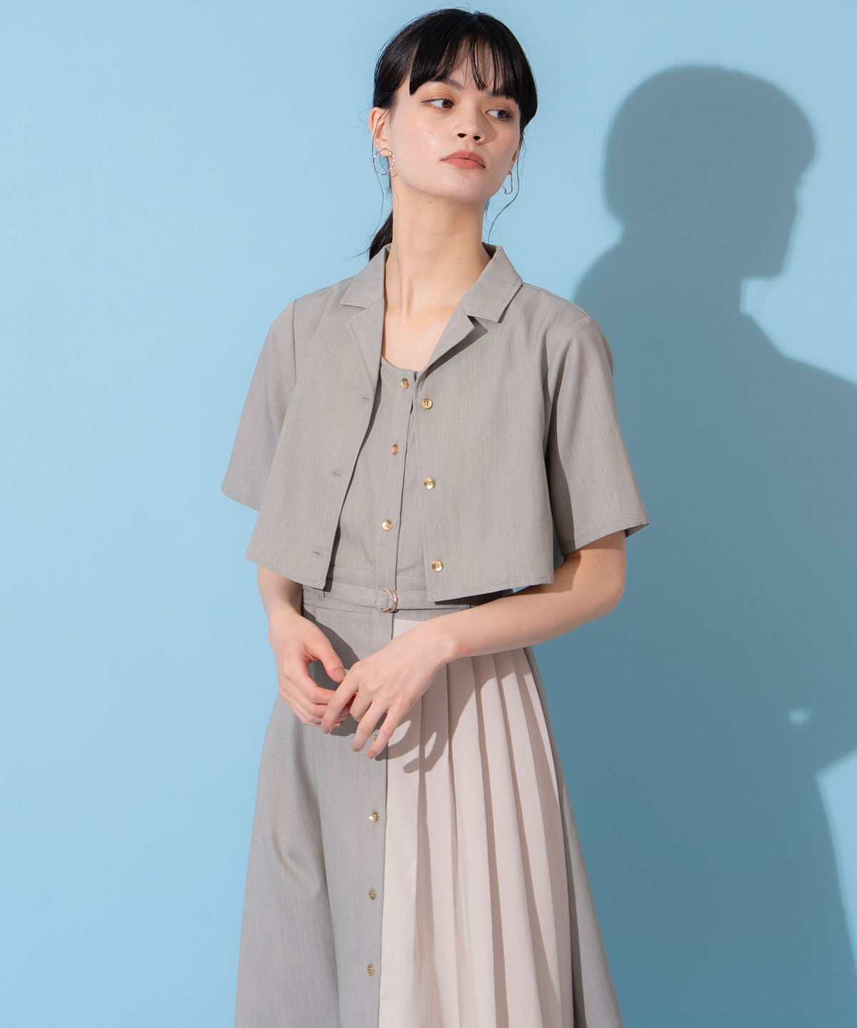 REDYAZEL「バイカラーアシメプリーツシャツワンピース」|ワンピース|