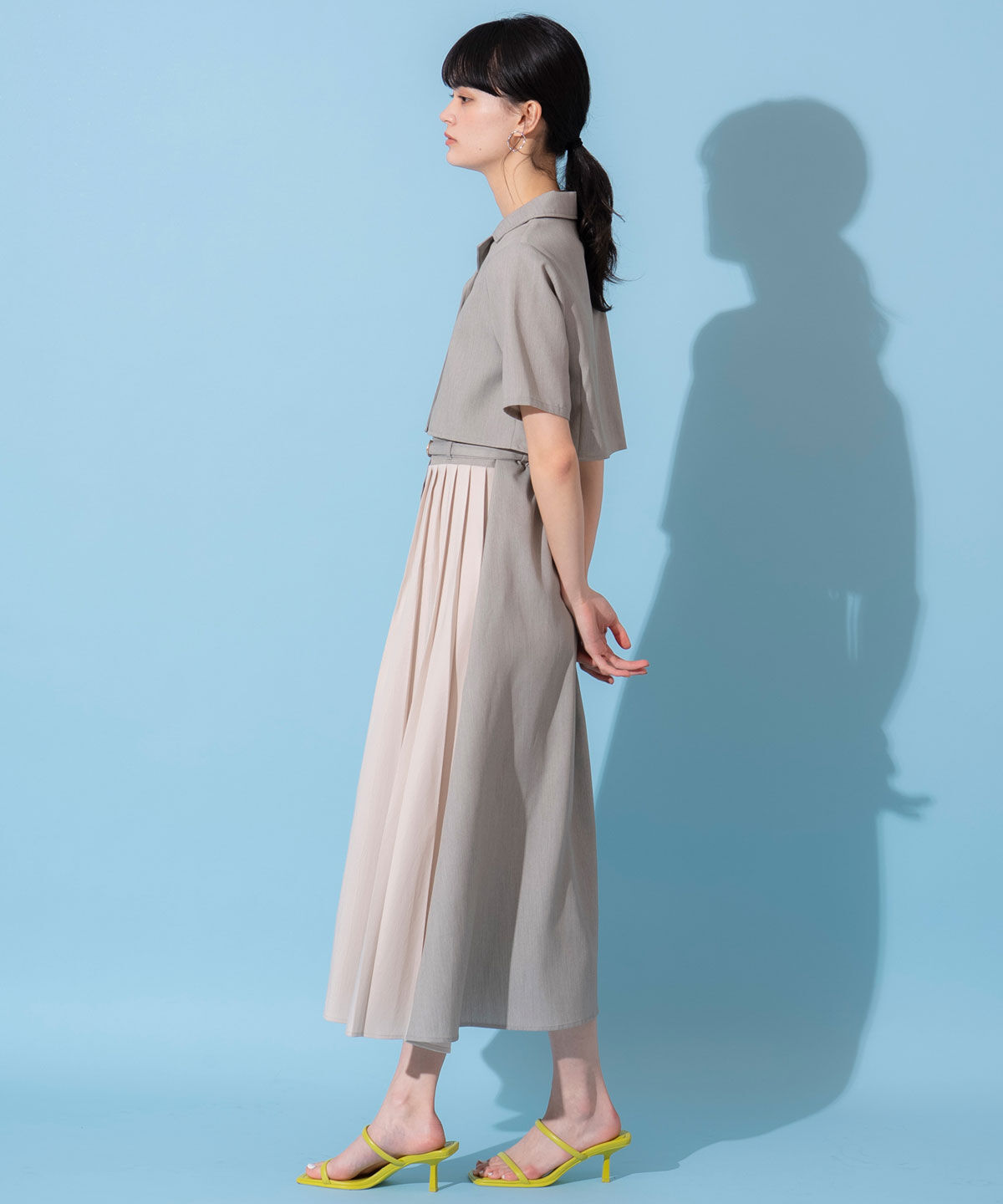 REDYAZEL「バイカラーアシメプリーツシャツワンピース」|ワンピース|