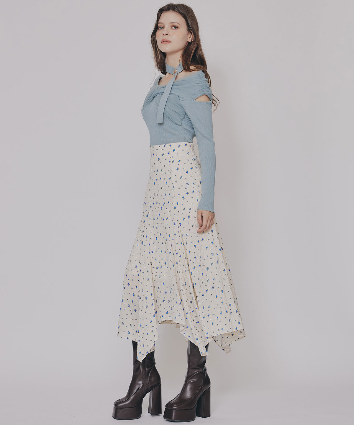 REDYAZEL「ミニフラワーイレヘムロングスカート」|フレア|