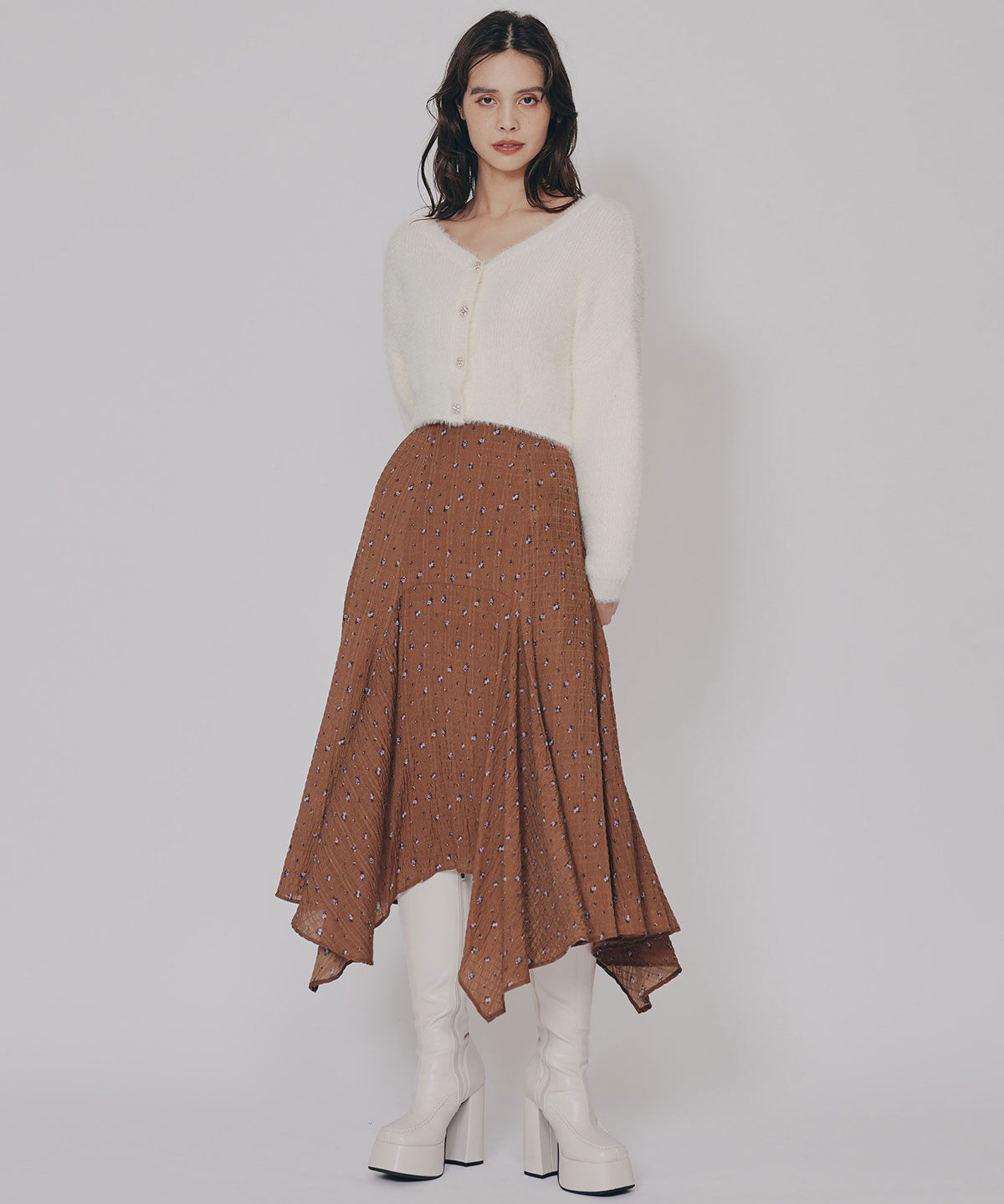 REDYAZEL「ミニフラワーイレヘムロングスカート」|フレア|