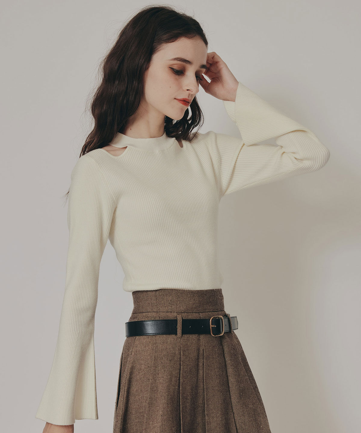 REDYAZEL「カットアウトリブニットトップス」|ニット・セーター|オフ