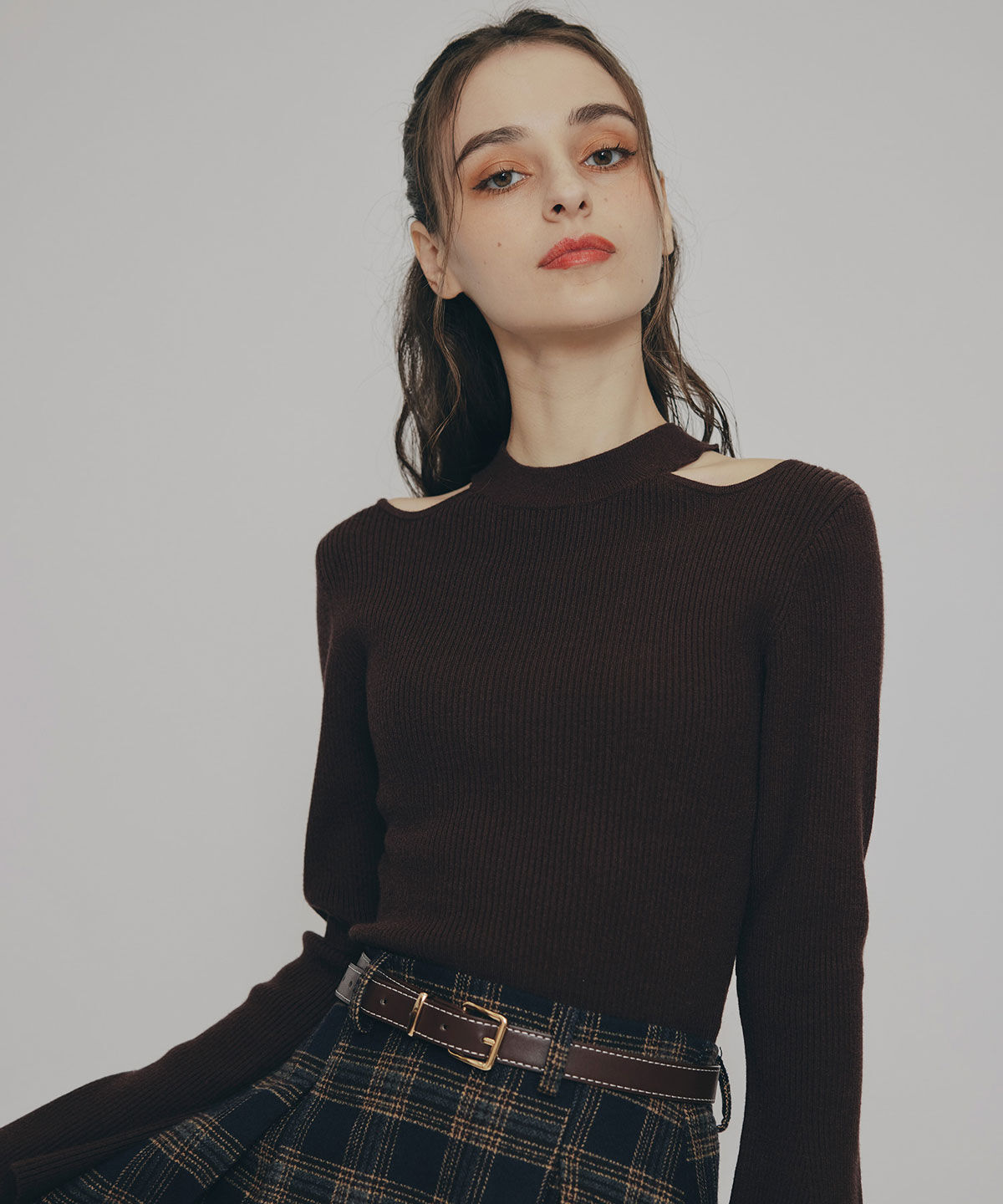 REDYAZEL「カットアウトリブニットトップス」|ニット・セーター|