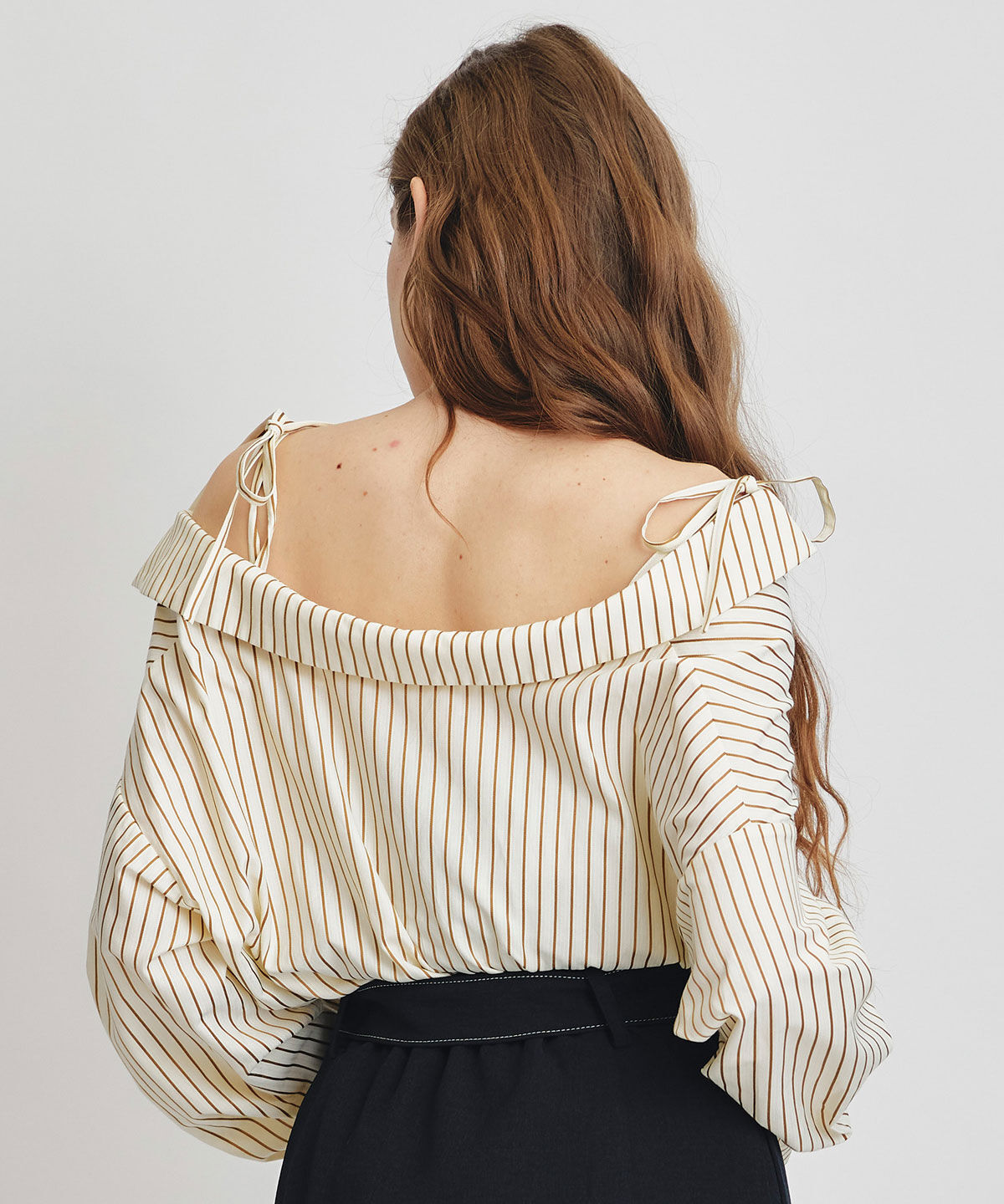 REDYAZEL「ベアレイヤードストライプバルーンオフショルブラウス」|シャツ・ブラウス|