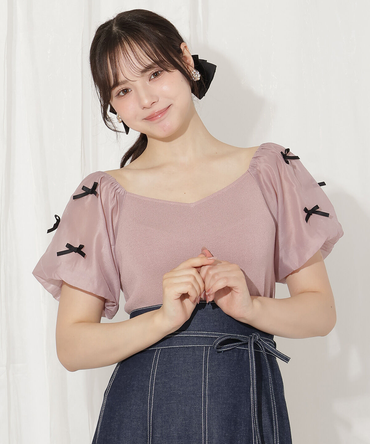 WILLSELECTION「ハートネックミニリボンニット」|ニット・セーター|ピンク