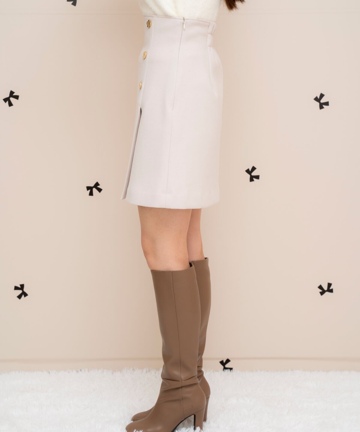 WILLSELECTION「ゴールドボタンアシメミニスカート」|台形|