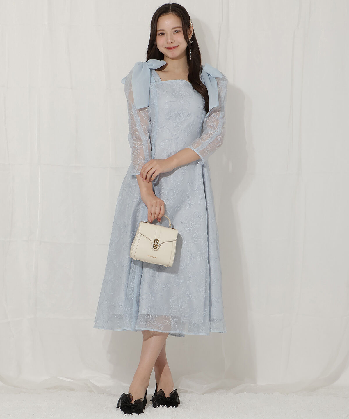 WILLSELECTION「フラワー刺繍肩リボンドレス」|ドレス|