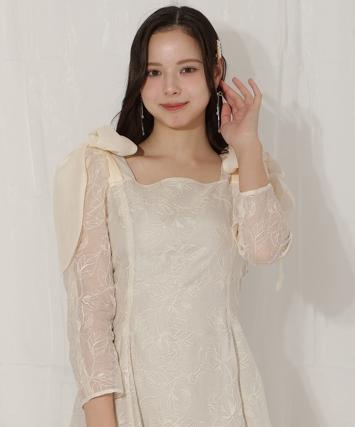 WILLSELECTION「フラワー刺繍肩リボンドレス」|ドレス|