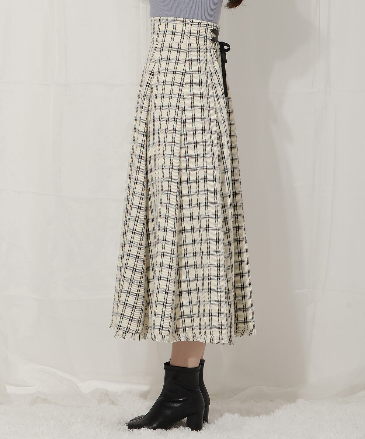 WILLSELECTION「フリンジチェック柄スカート」|フレア|
