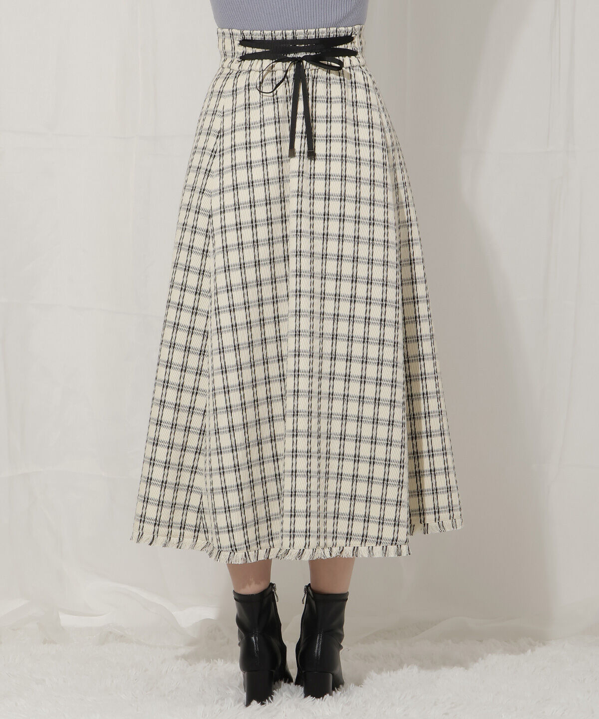 WILLSELECTION「フリンジチェック柄スカート」|フレア|