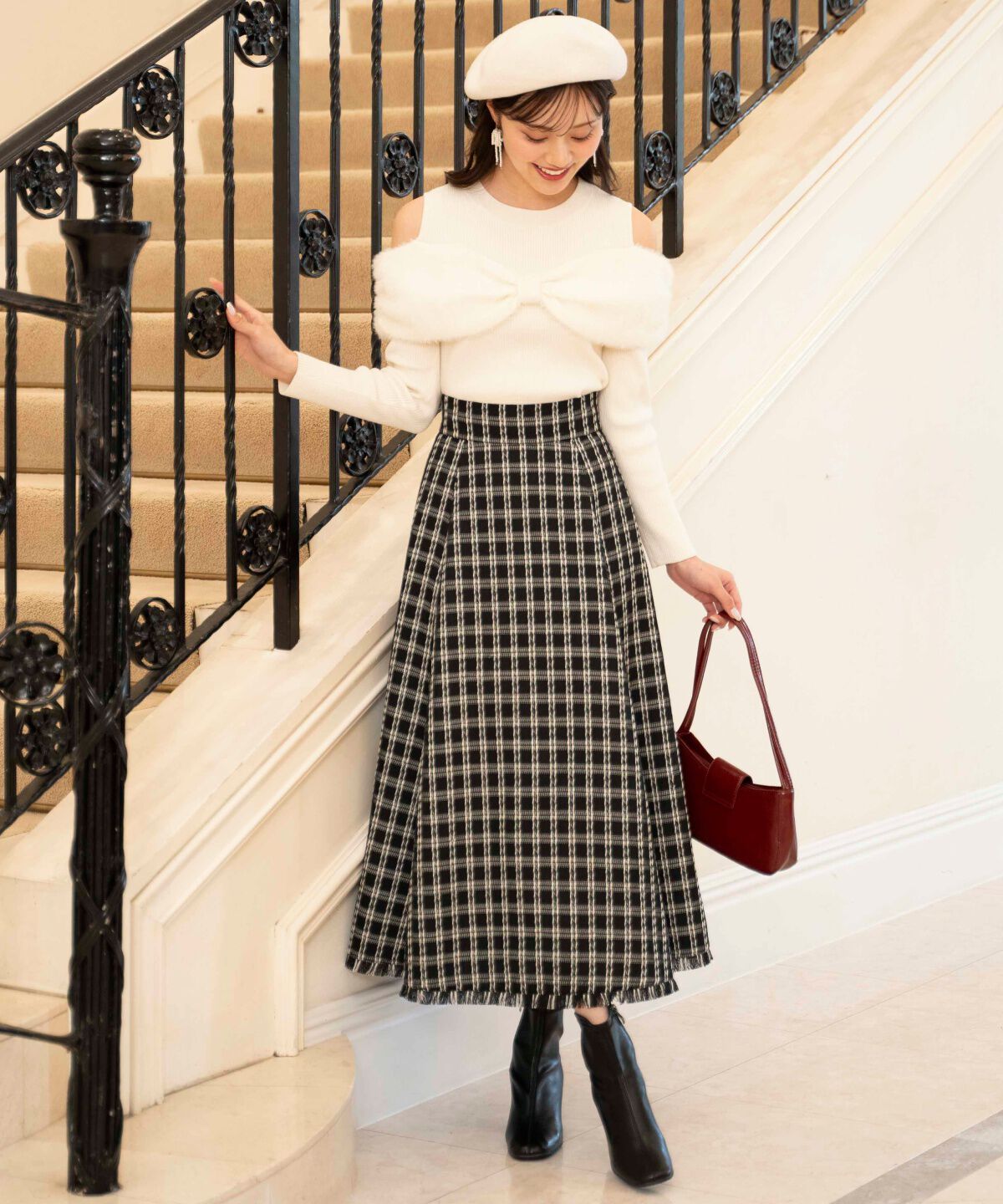 WILLSELECTION「フリンジチェック柄スカート」|フレア|