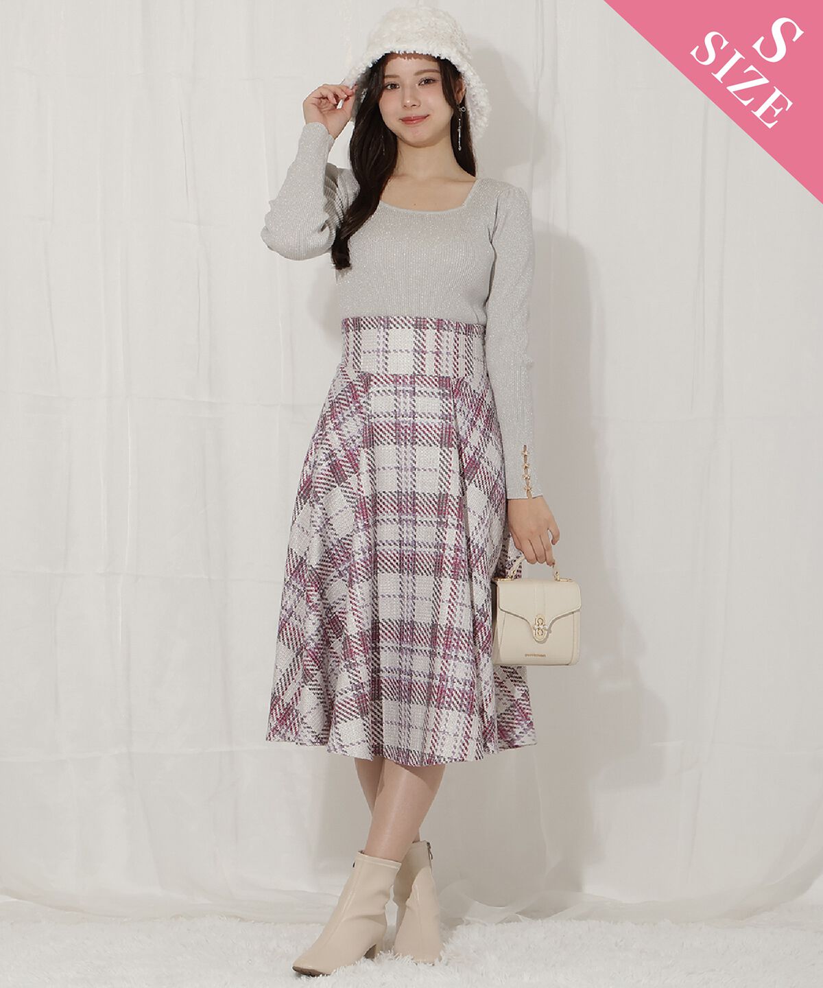 WILLSELECTION「オリジナルチェックスカート」|フレア|赤系チェック