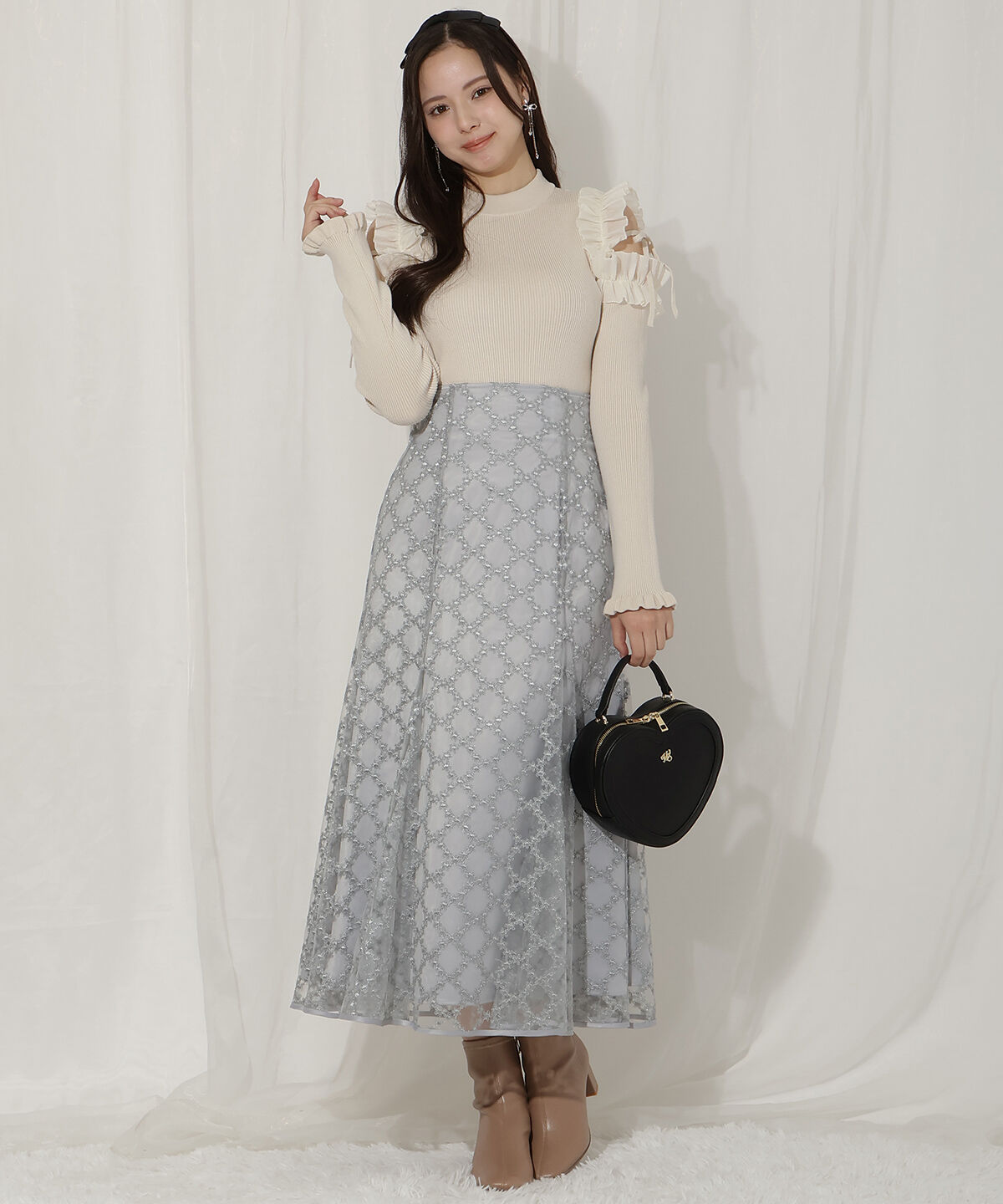 WILLSELECTION「エンブロイダリーチュールソフトマーメイドスカート」|フレア|ライトグレー