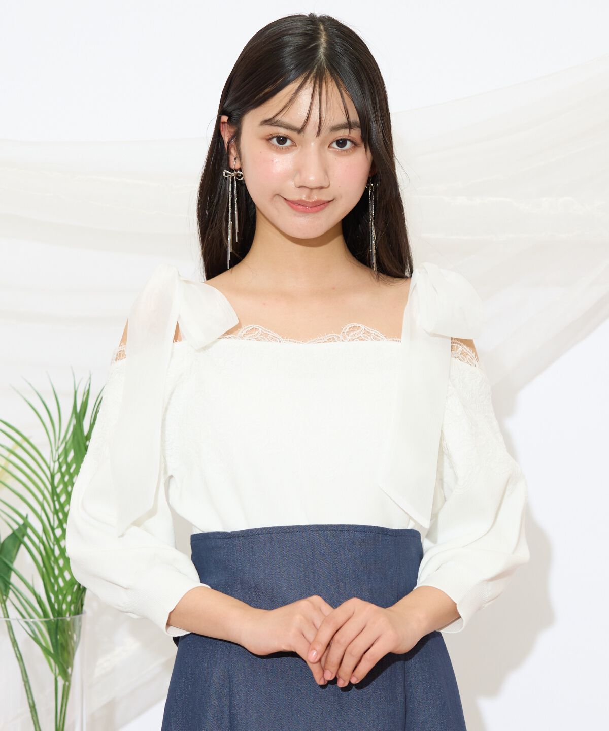 WILLSELECTION「レーストリミング肩リボンニット」|ニット・セーター|