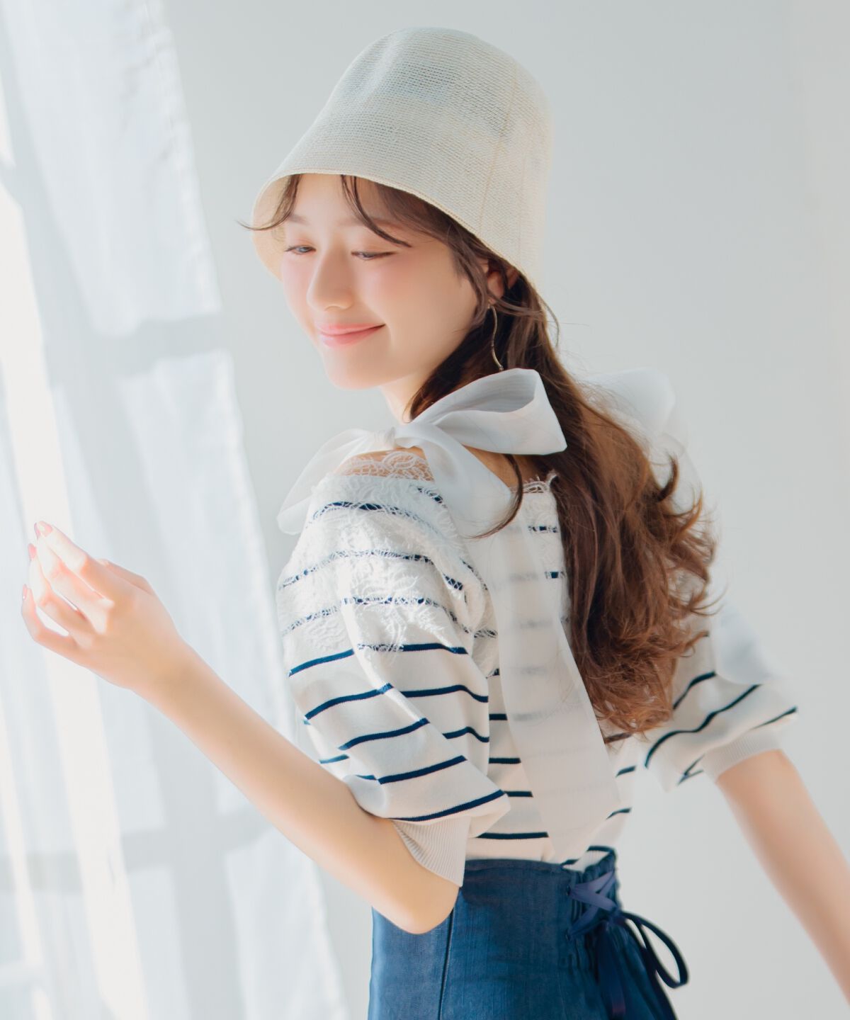 WILLSELECTION「レーストリミング肩リボンニット」|ニット・セーター|