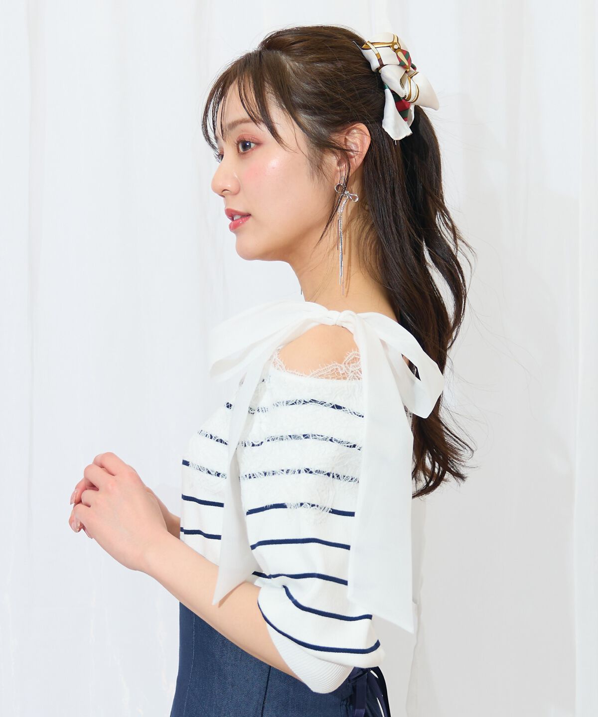 WILLSELECTION「レーストリミング肩リボンニット」|ニット・セーター|