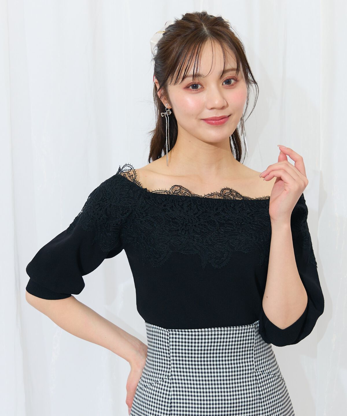 WILLSELECTION「レーストリミング肩リボンニット」|ニット・セーター|