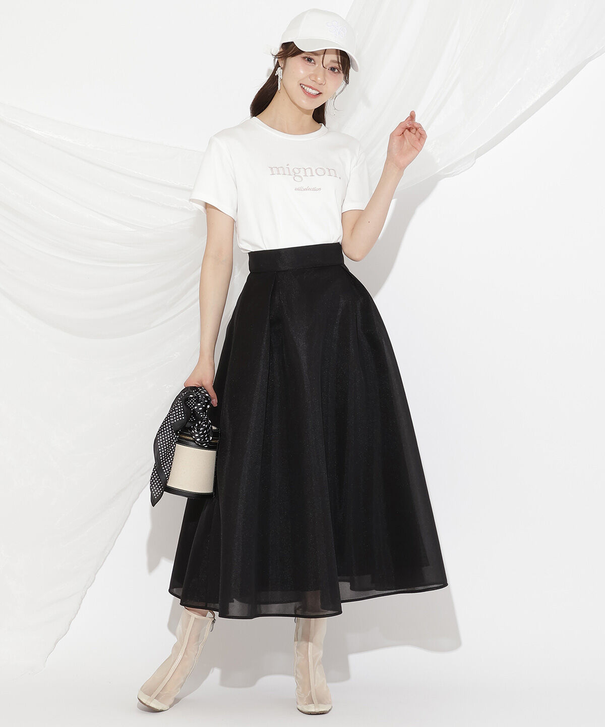 WILLSELECTION「シアーダンボールフレアスカート」|フレア|ブラック