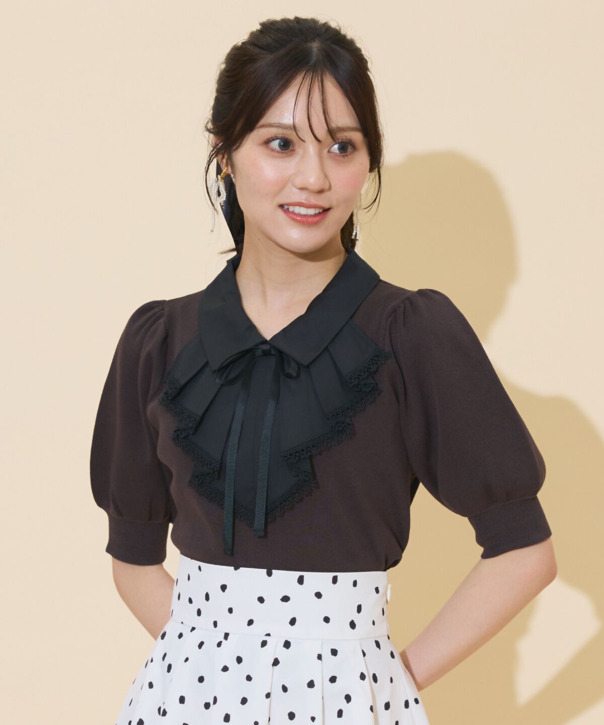 WILLSELECTION「レースラッフルプルオーバー」|ニット・セーター|ﾁｬｺｰﾙｸﾞﾚｰ