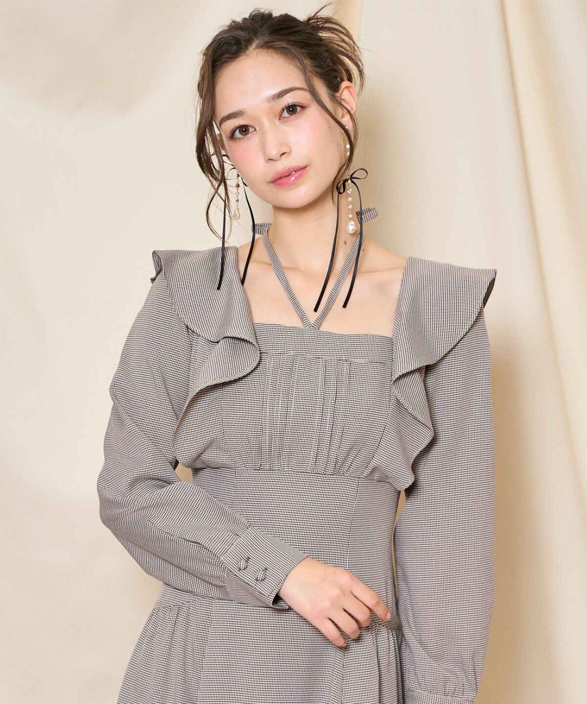 WILLSELECTION「ネックリボンギャザー切り替えワンピース」|ワンピース|