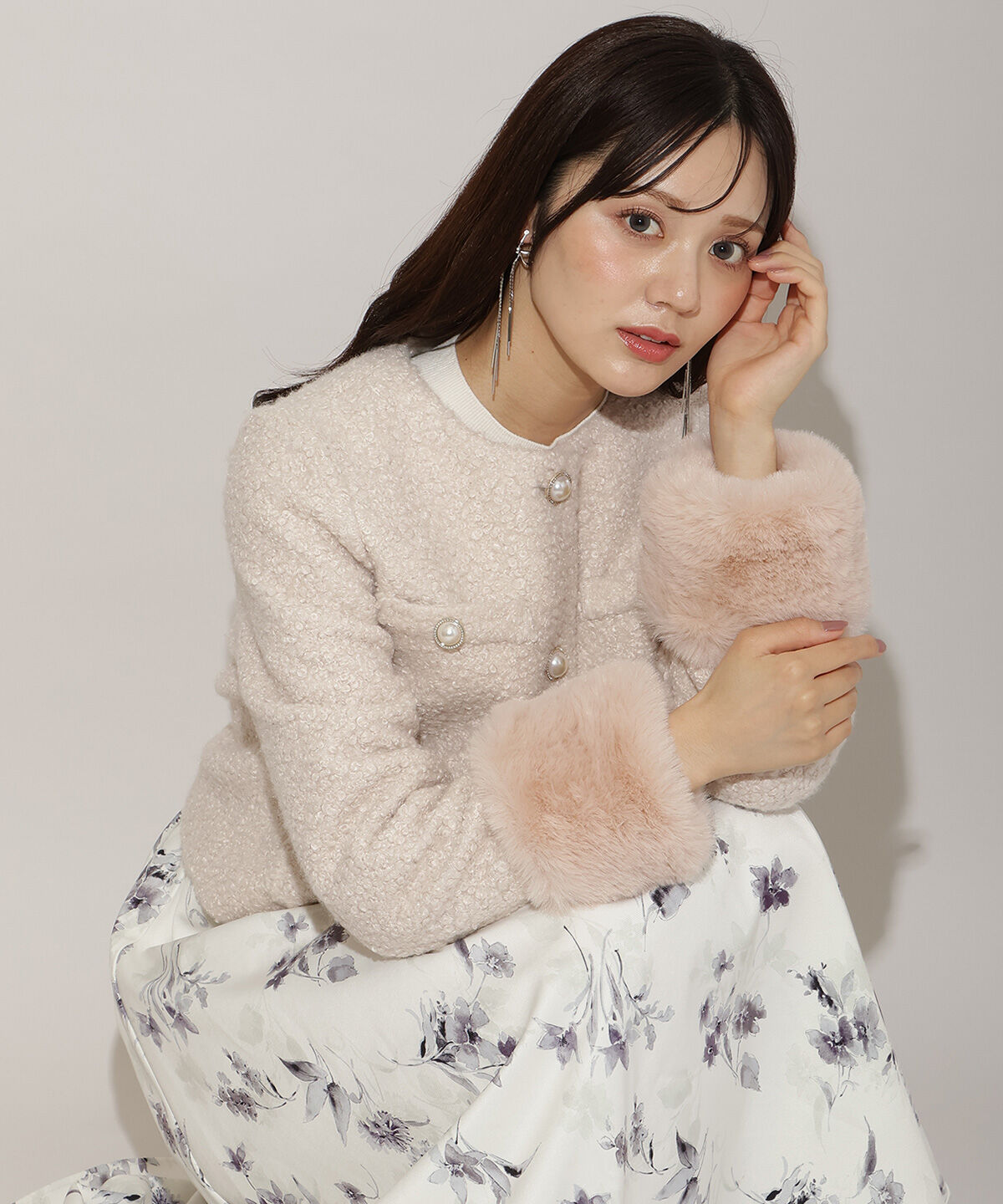 WILLSELECTION「ノーカラーブークレショートコート」|ノーカラーコート|