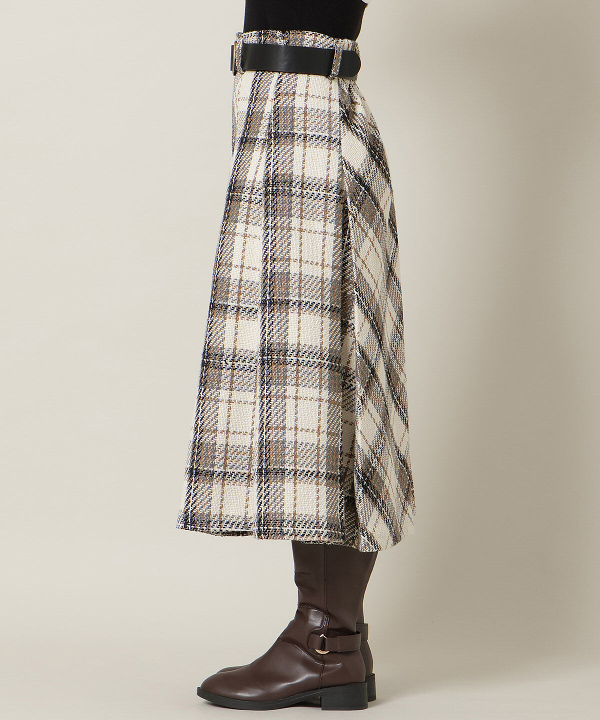 WILLSELECTION「ベルト付きツイードミディ丈スカート」|フレア|