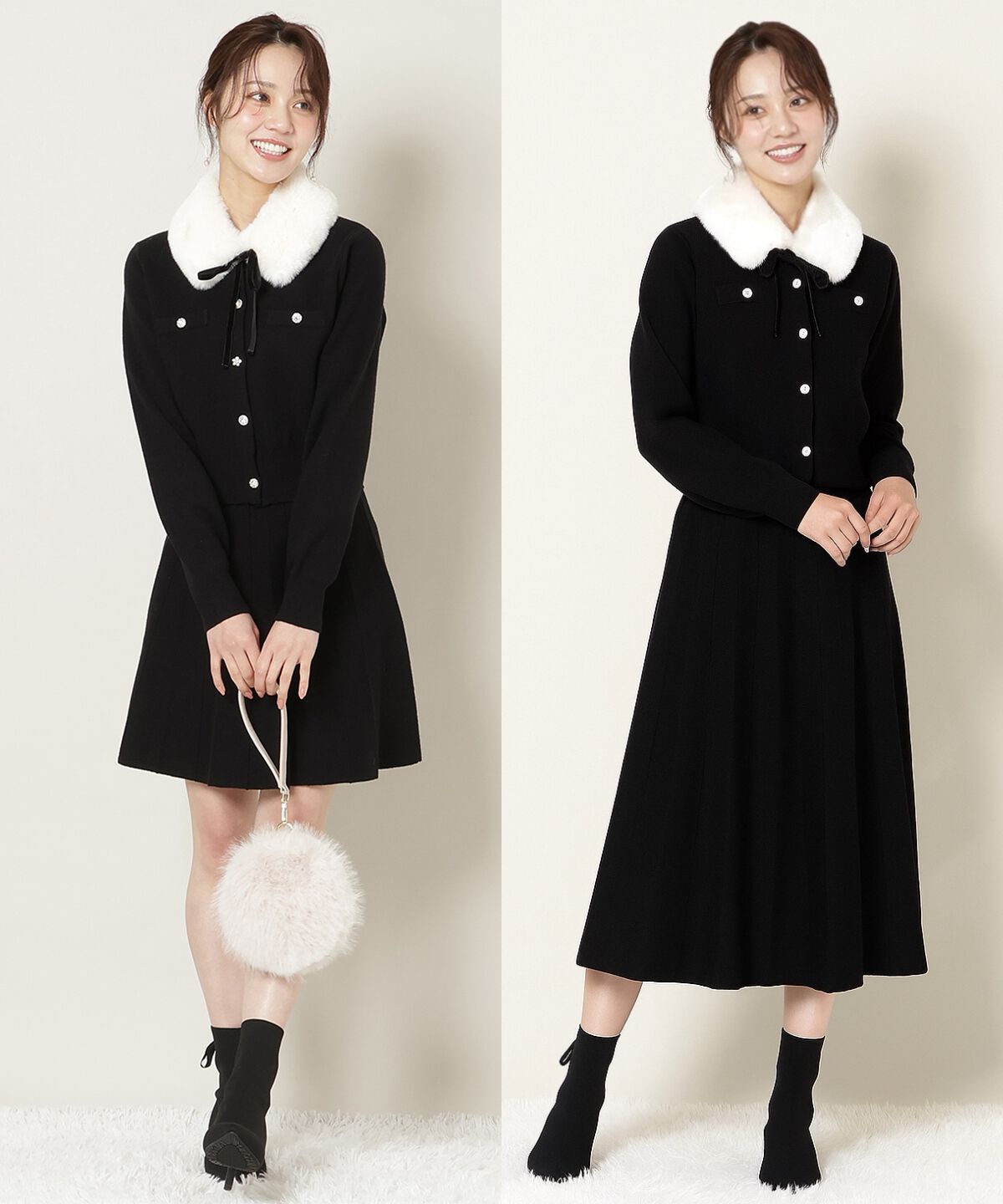 WILLSELECTION「ファーティペット付きニットSETUP」|ワンピース|ブラック