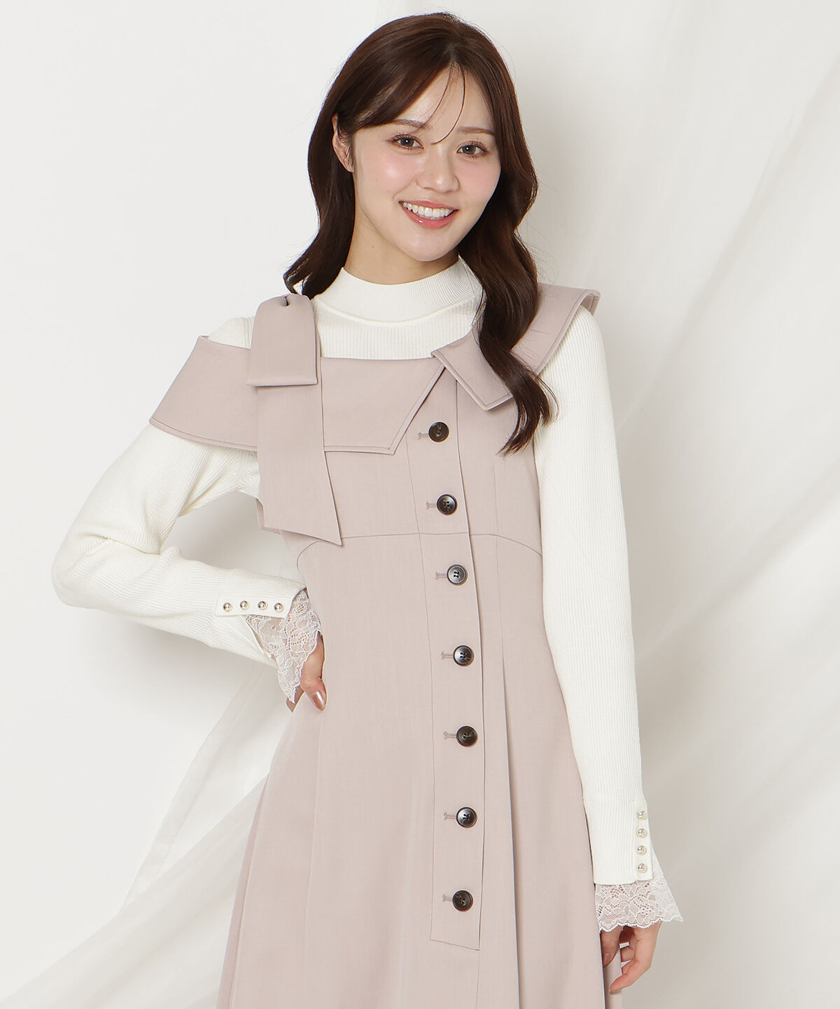 WILLSELECTION「アシンメトリーリボンショルダーワンピース」|ジャンパースカート|