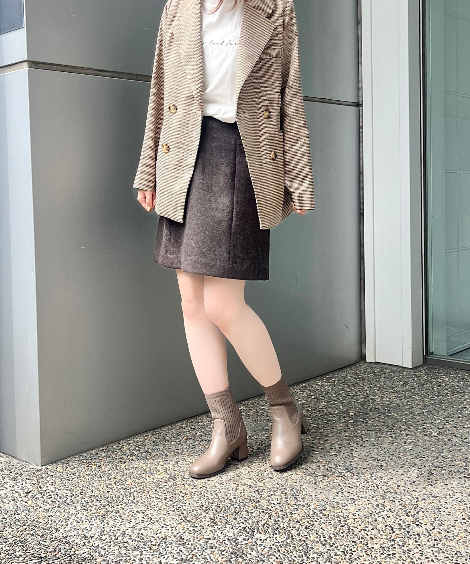 ORiental TRaffic「【 美脚 】スクエアトゥ ニット ヒール ブーツ /31403  足首柔らか ヒール6cm」|ショートブーツ|