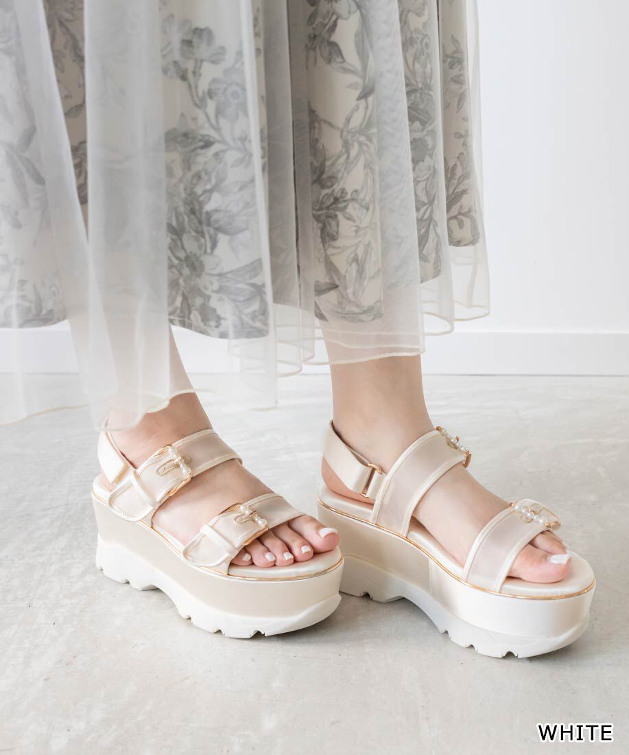  「パールバックルボリュームソールスポーツサンダル」|サンダル|ホワイト