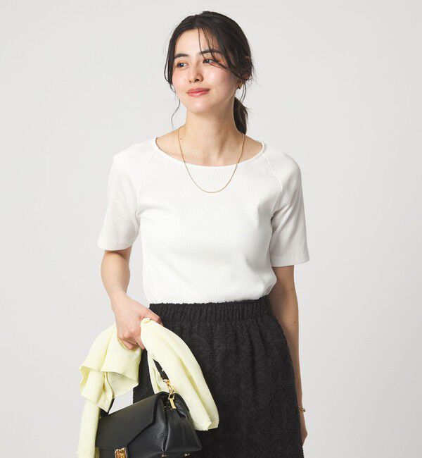 UNITED ARROWS green label relaxing「ブライトリブ ボートネック 5分袖 プルオーバー カットソー」|Tシャツ・カットソー|OFF WHITE