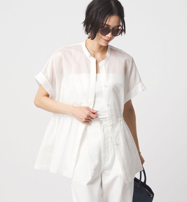 UNITED ARROWS green label relaxing「【結論シリーズ】ギャザーハイウエストブラウス［size SHORTあり］」|シャツ・ブラウス|WHITE