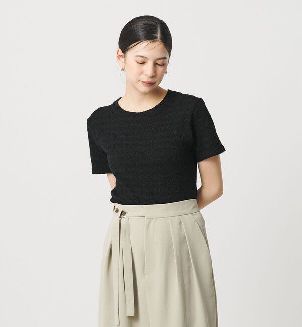 BEAUTY&YOUTH UNITED ARROWS「ジャガード コンパクト ショートスリーブTシャツ」|Tシャツ・カットソー|BLACK