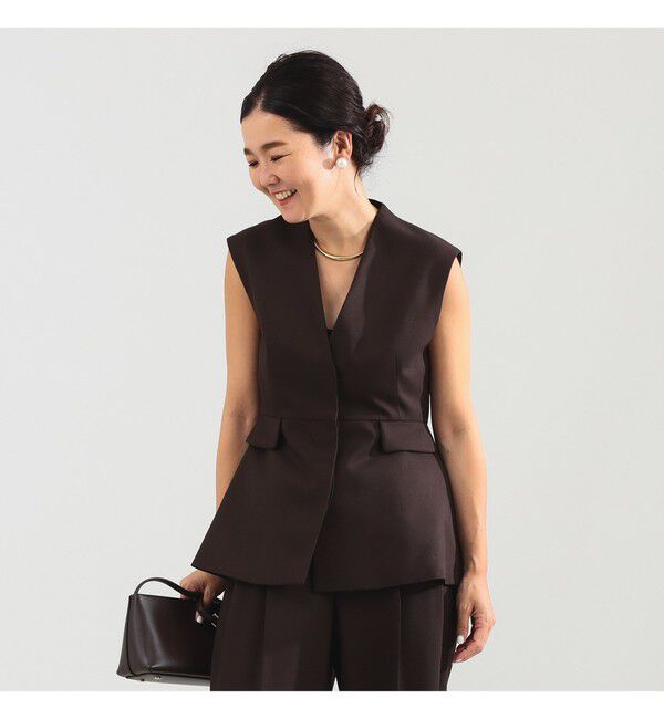 Demi-Luxe BEAMS 「エディター東原妙子 &times; Demi-Luxe BEAMS / ツイル ペプラム ジレ」|ダウン|BROWN