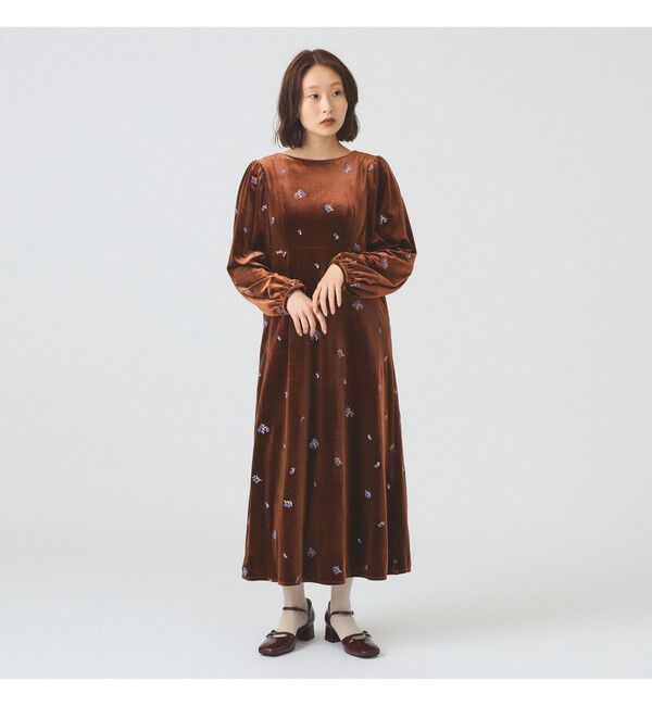 Ray BEAMS 「ベロア 刺繍 ワンピース」|ワンピース|BROWN