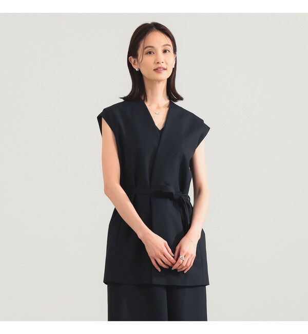 Demi-Luxe BEAMS 「【別注】ATON / ウールトロピカル ノーカラー ジレ」|ベスト・ジレ|BLACK